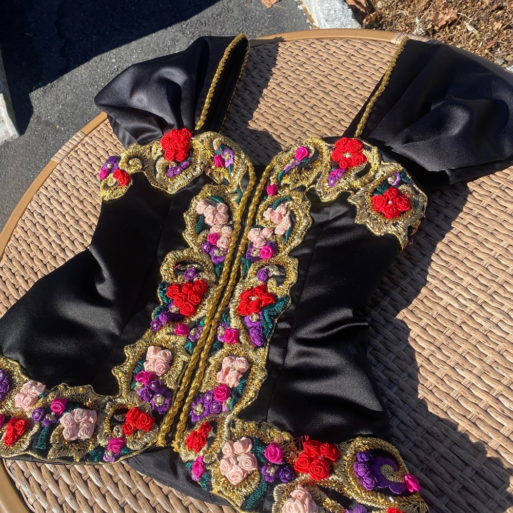 Vintage silk Abby Fredelle corset flowers appliqué 3D Floral Bustier Crop Top